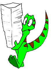 BeipMU reptile holding a large stack of paper